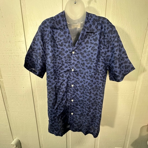 Unison Blue and Black Palm Tree Buttondown Short Sleeve Shirt Size L NWT - Picture 2 of 9